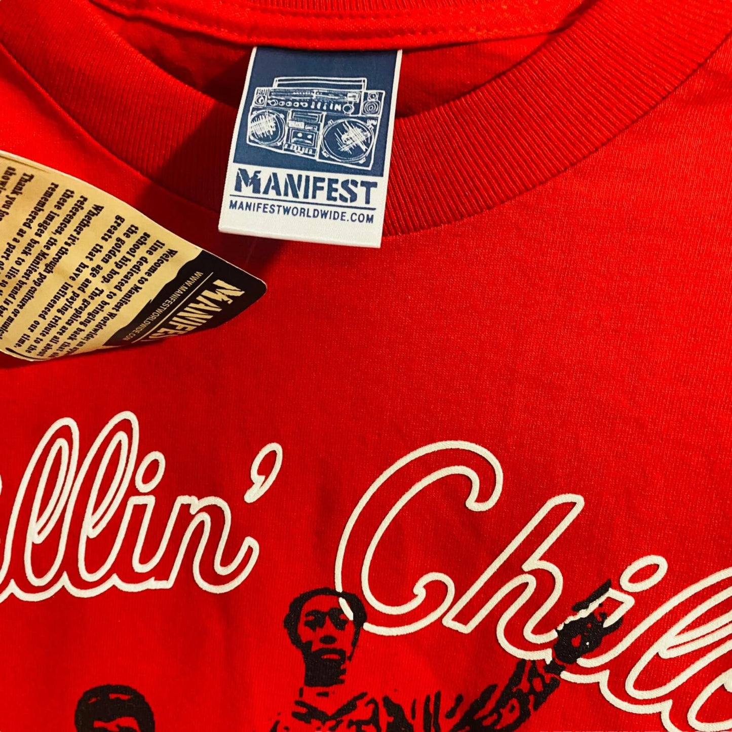 Men's Manifest T shirt red print chillin Hip Hop Ghetto Blaster Boom Box sZ 2XL