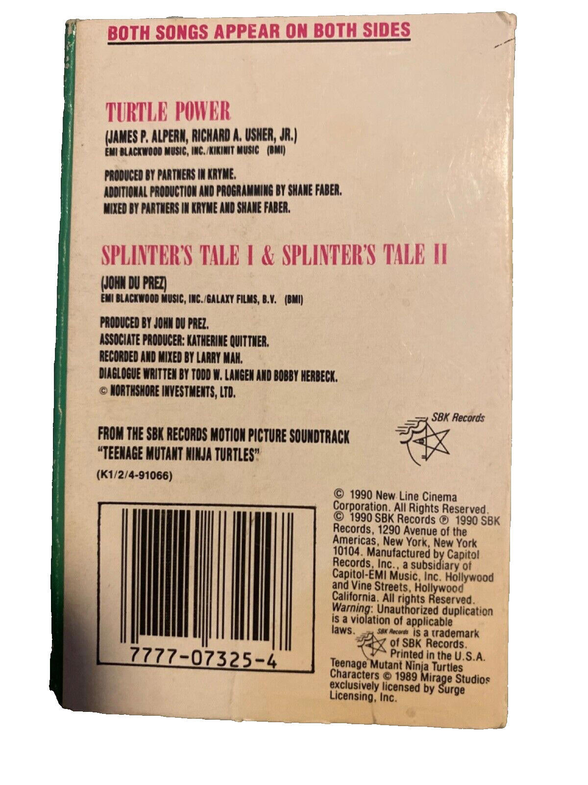 Partners In Kryme Turtle Power cassette single 1990 vintage TMNT Mutant Ninja