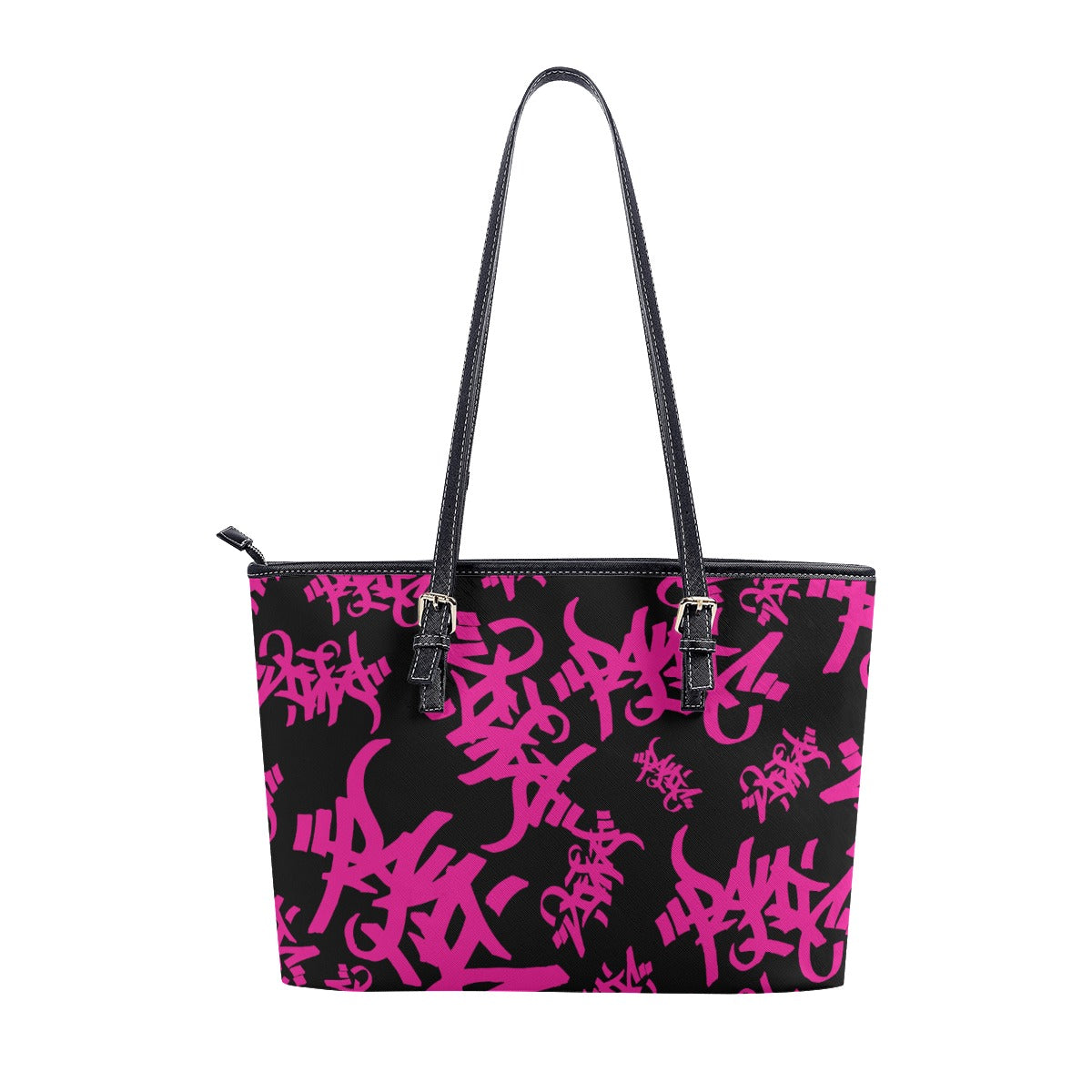 THE TAG FAUX LEATHER TOTE BAG - BLACK/HOT PINK – Panic 39