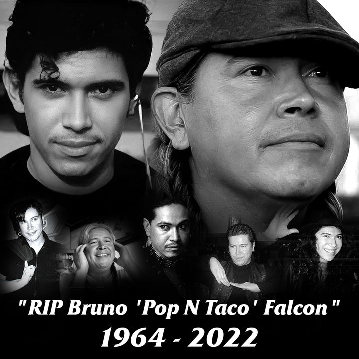 RIP Bruno Pop N Taco Falcon 1964-2022 tribute graphic