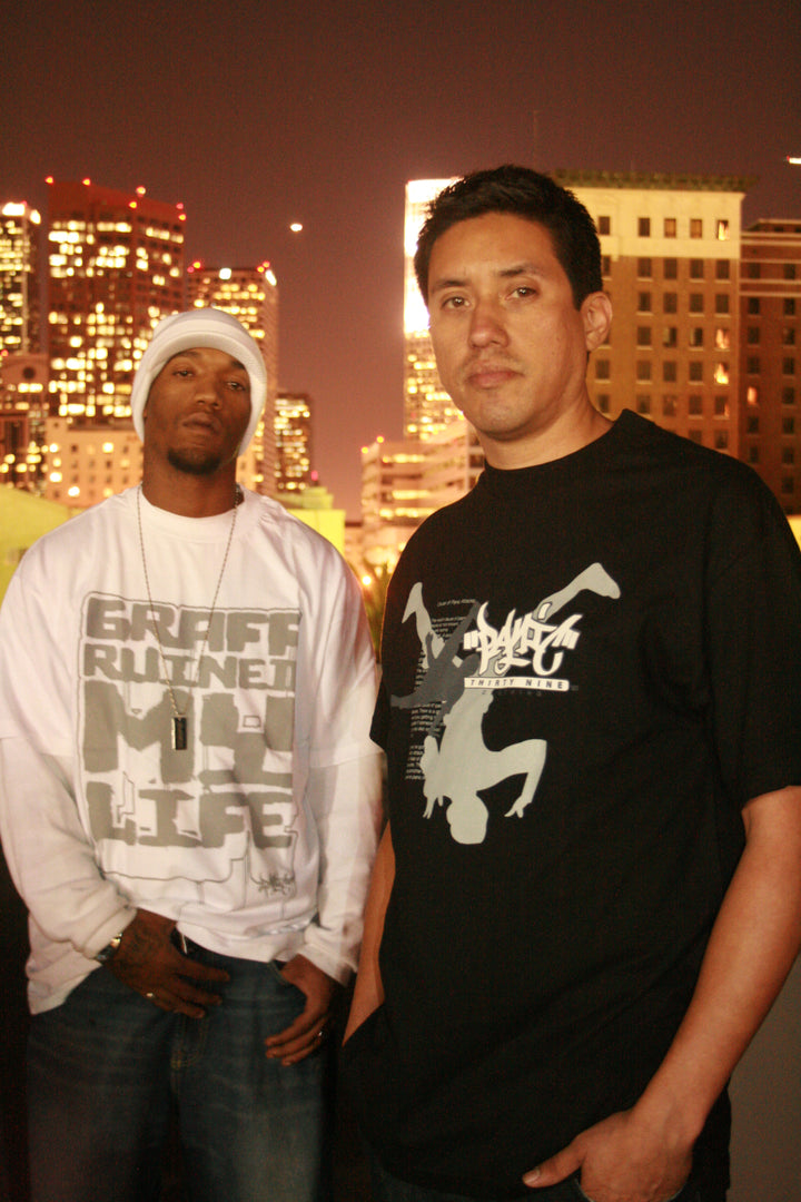 Andre Parnel and 6Blocc aka RAW on a downtown LA rooftop at night, 2007