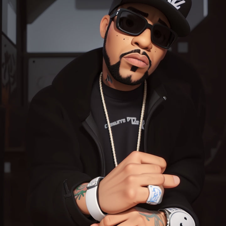 Portrait of Pimp C in shades and a black cap