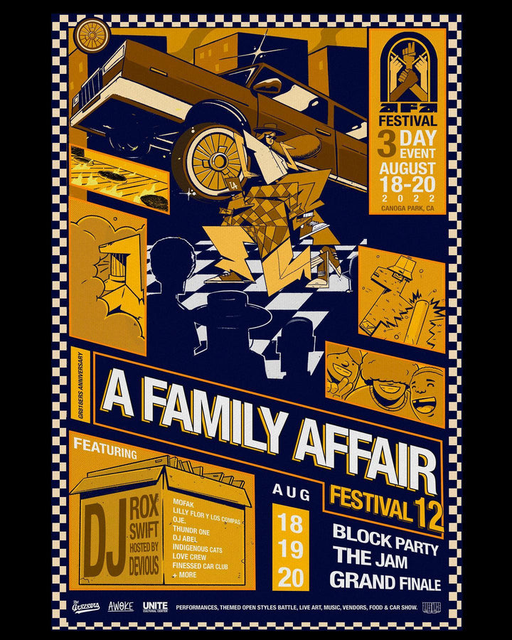 A Family Affair 2022 festival poster, the Gr818ers' hip hop and street dance festival in Canoga Park