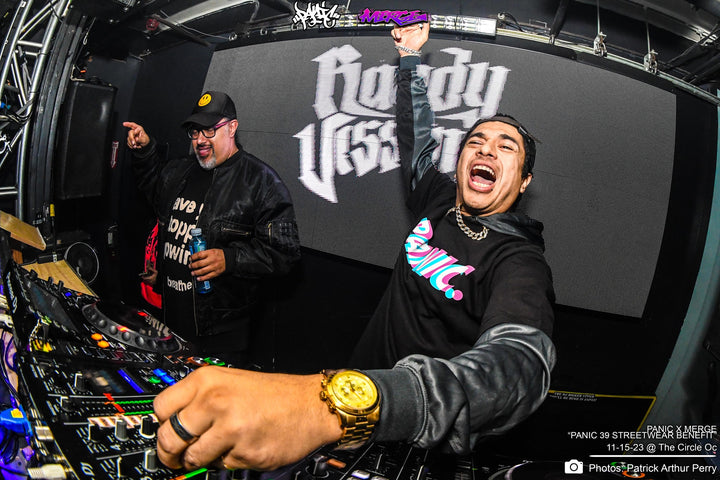 DJ Reza and Randy Vission on the decks at Merge, the Circle OC, Panic 39 benefit