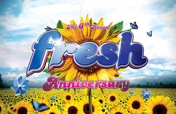 6th Annual Fresh Anniversary logo over a sunflower field, Fox Theatre, Pomona, 2011