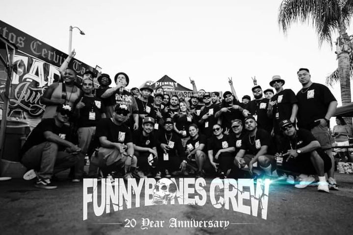 Funny Bones Crew group photo at their 20 year anniversary, San Bernardino, 2022