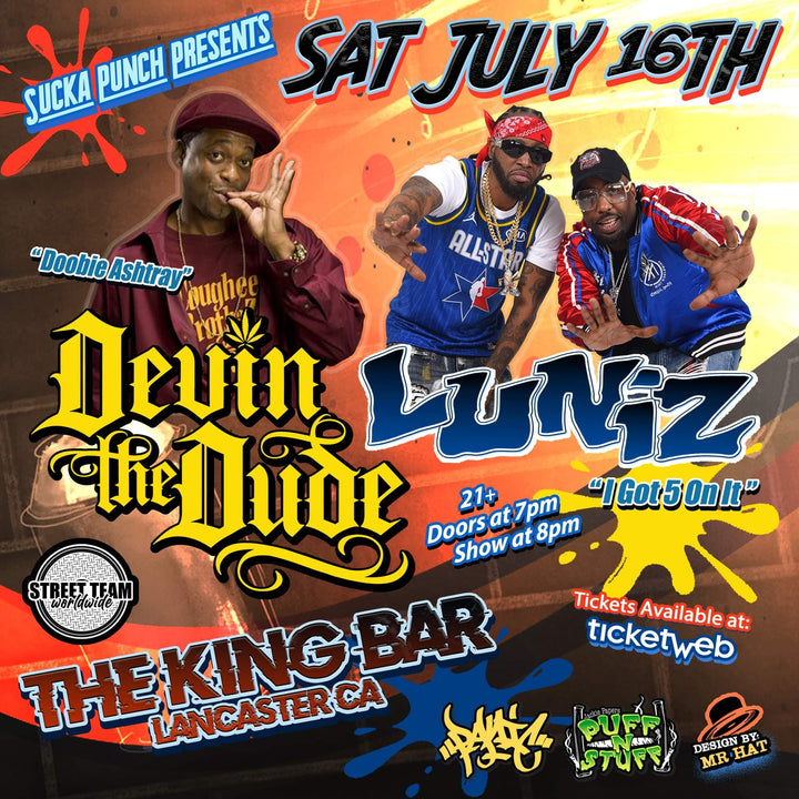 Flyer for The Luniz and Devin the Dude at The King Bar, Lancaster, Saturday July 16 2022