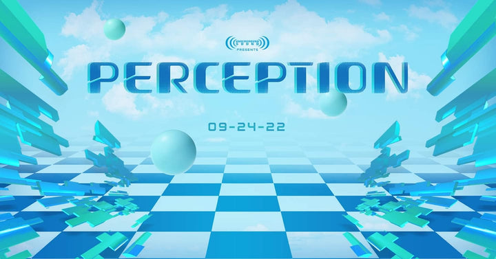 Perception 2022 event banner with a blue checkered floor, September 24 2022, Los Angeles