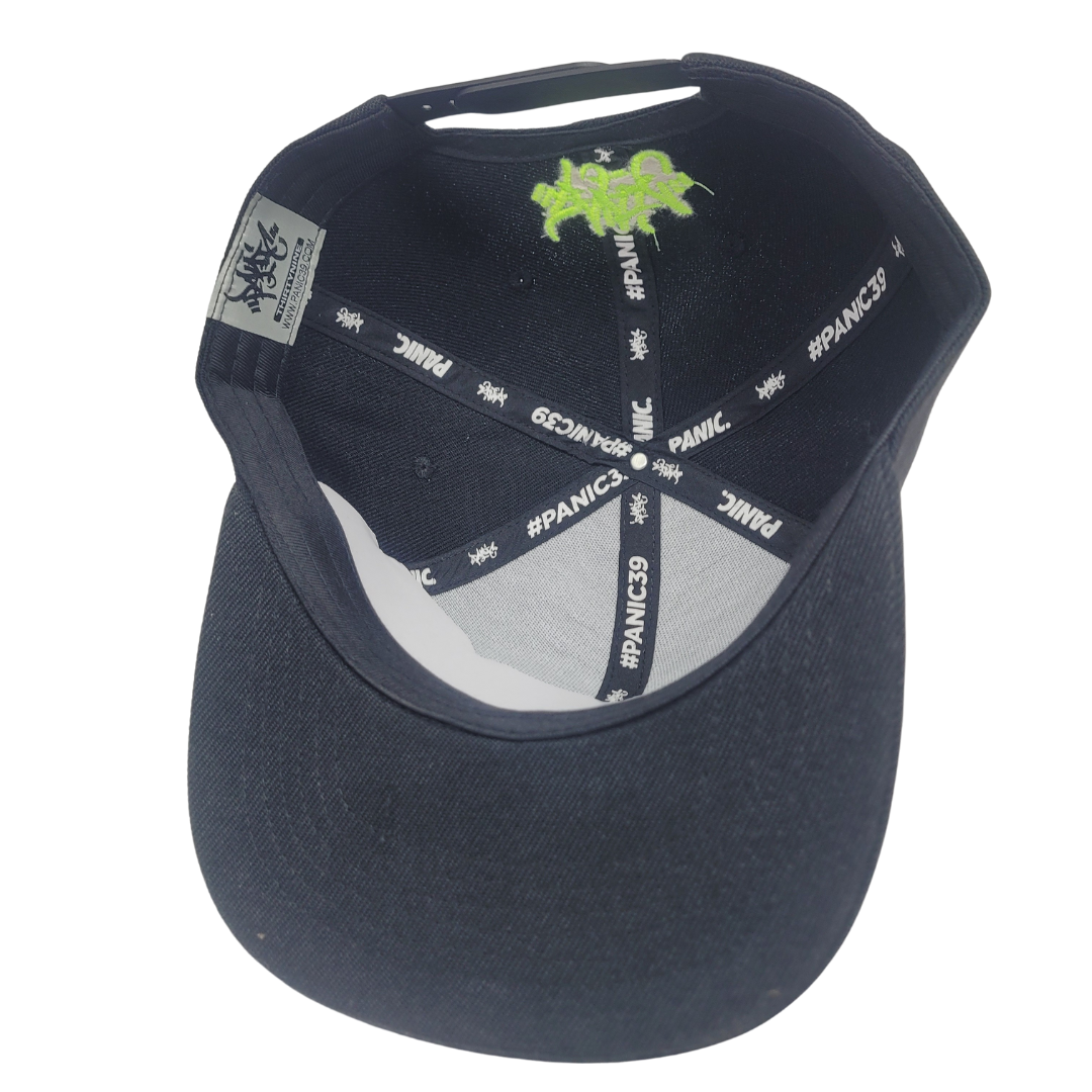 THE BLACK WITH BRIGHT GREEN PANIC 39 JUNGLIST SNAPBACK BASEBALL HAT