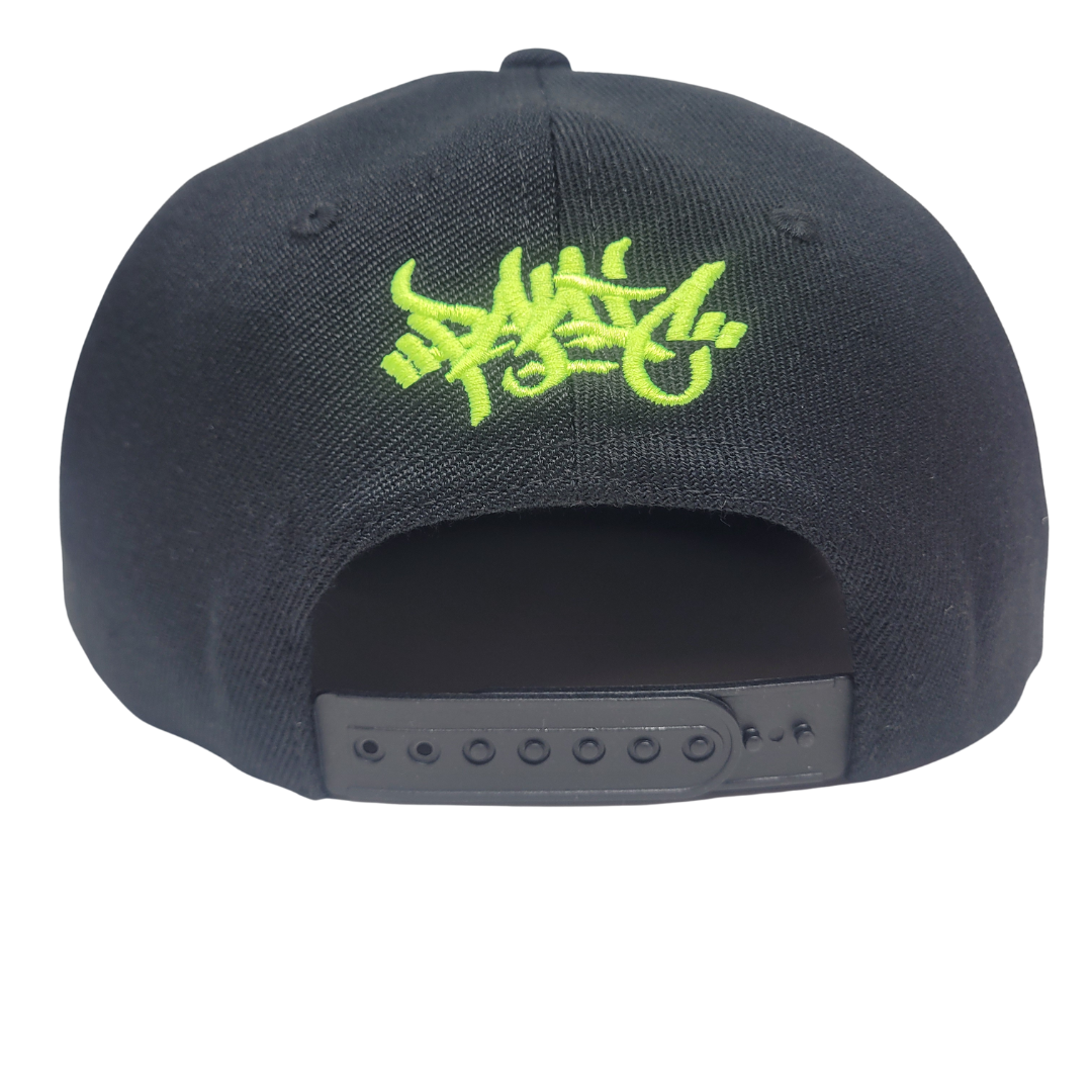 THE BLACK WITH BRIGHT GREEN PANIC 39 JUNGLIST SNAPBACK BASEBALL HAT