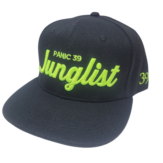 THE BLACK WITH BRIGHT GREEN PANIC 39 JUNGLIST SNAPBACK BASEBALL HAT