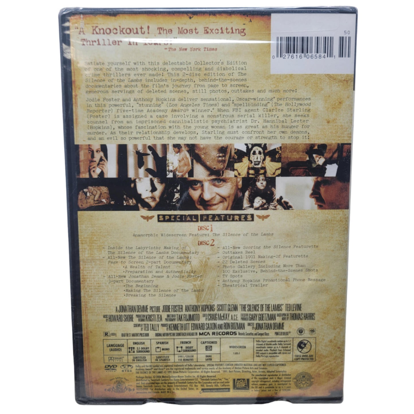 The Silence of the Lambs DVD 1991 Collector's Edition Jodie Foster Hopkins