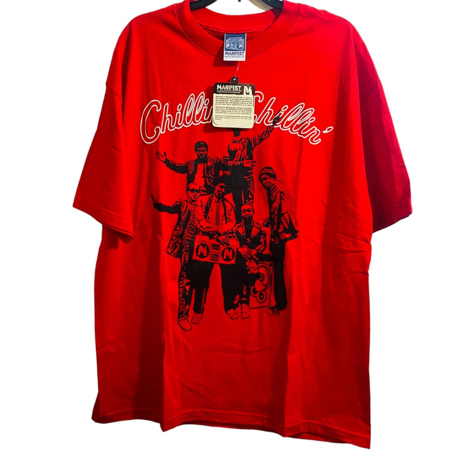 Men's Manifest T shirt red print chillin Hip Hop Ghetto Blaster Boom Box sz XL