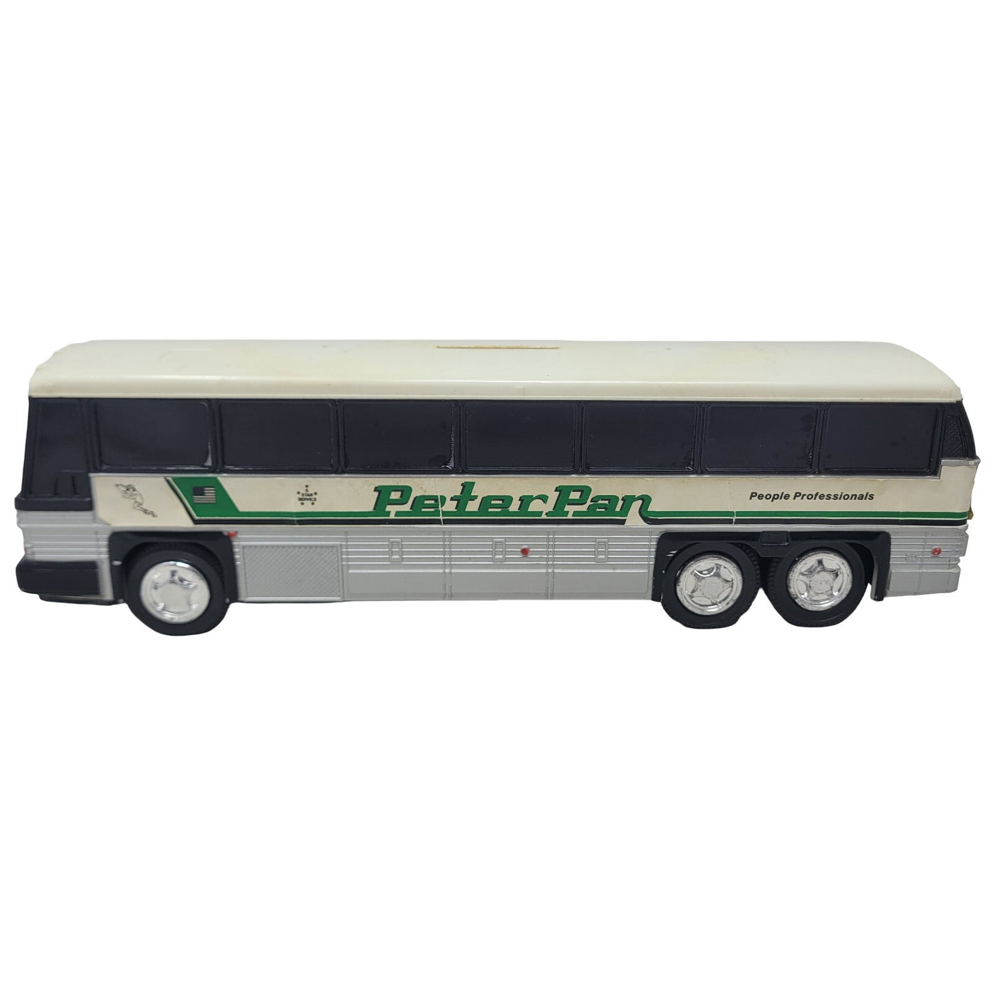 Vintage Peter Pan Bus Lines Plastic Coin Bank Toy Souvenir MCI Coach No. 200 - Panic 39