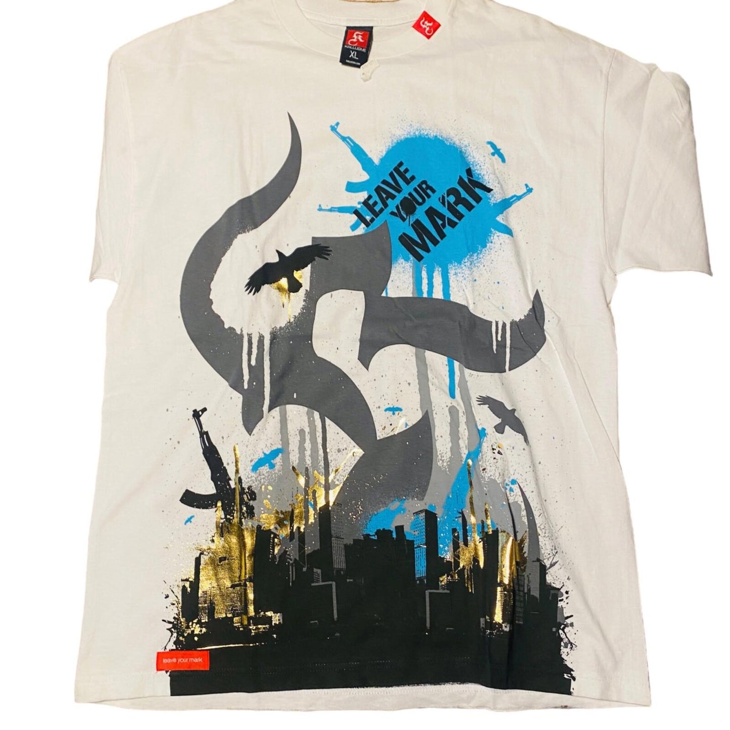 "Kallusive" Rare Men' Hip Hop Art Gun Gold Instruments of Change T-Shirt Size XL