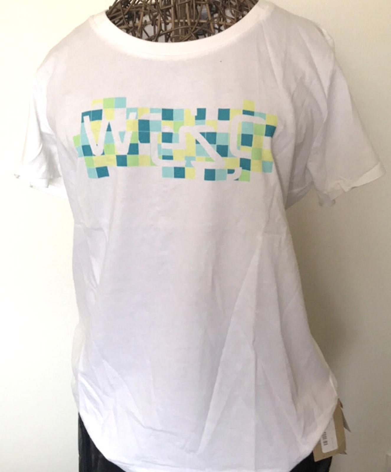 WeSc Womens puzzle style letter print White M T-shirt Streetwear Hip Hop Vintage - Panic 39