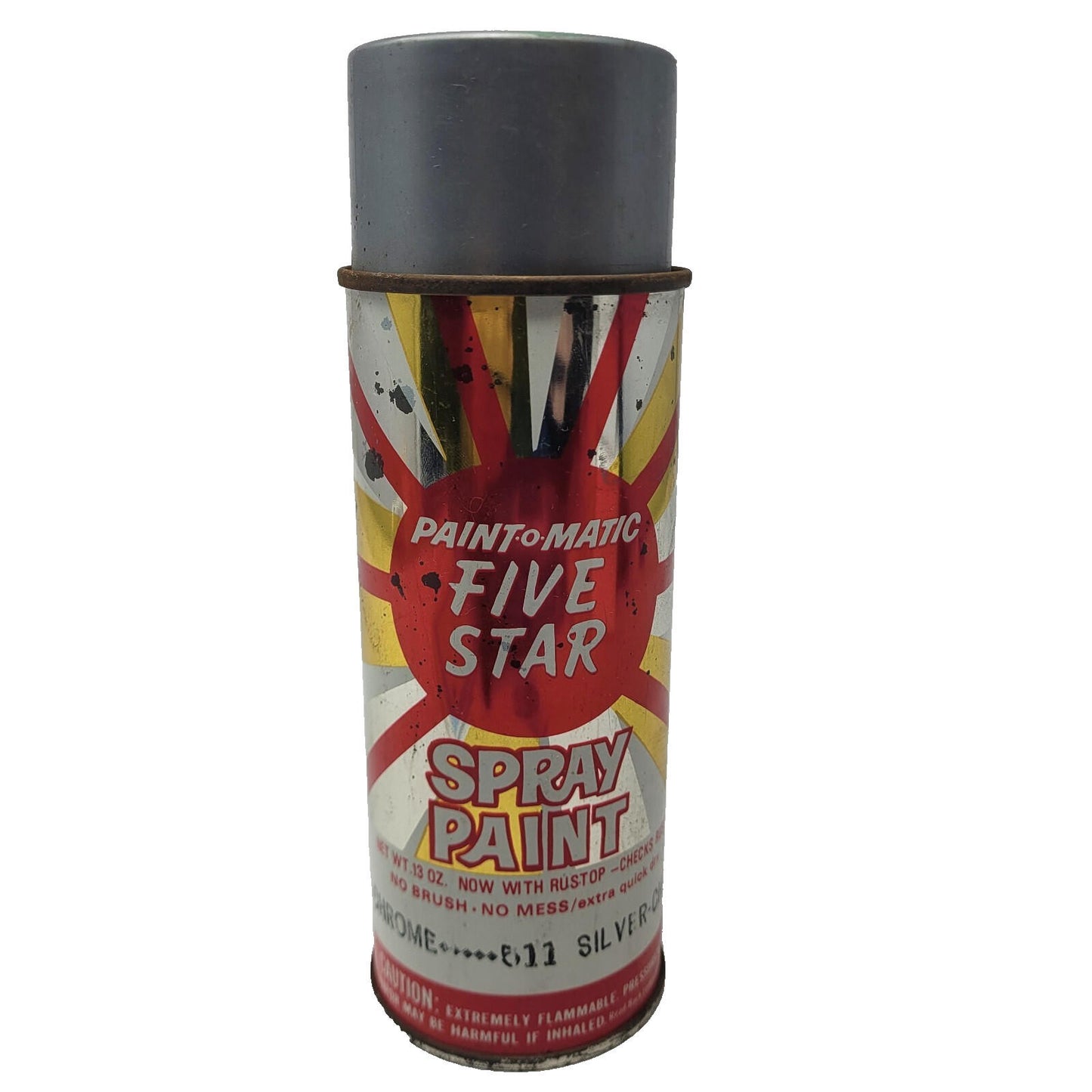RARE Vintage PAINT-O-MATIC FIVE STAR Graffiti Silver Chrome Spray Paint Can
