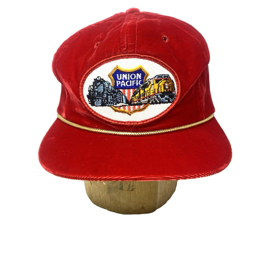VTG Union Pacific Railroad baseball cap  size Medium Adjustable Velvet red Hat - Panic 39