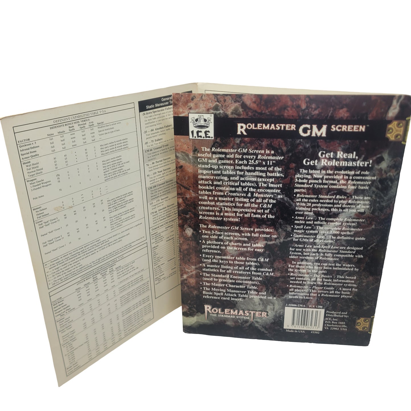 Rolemaster GM Both Spell & Gamemaster Law Screens Standard System #5502 I.C.E.