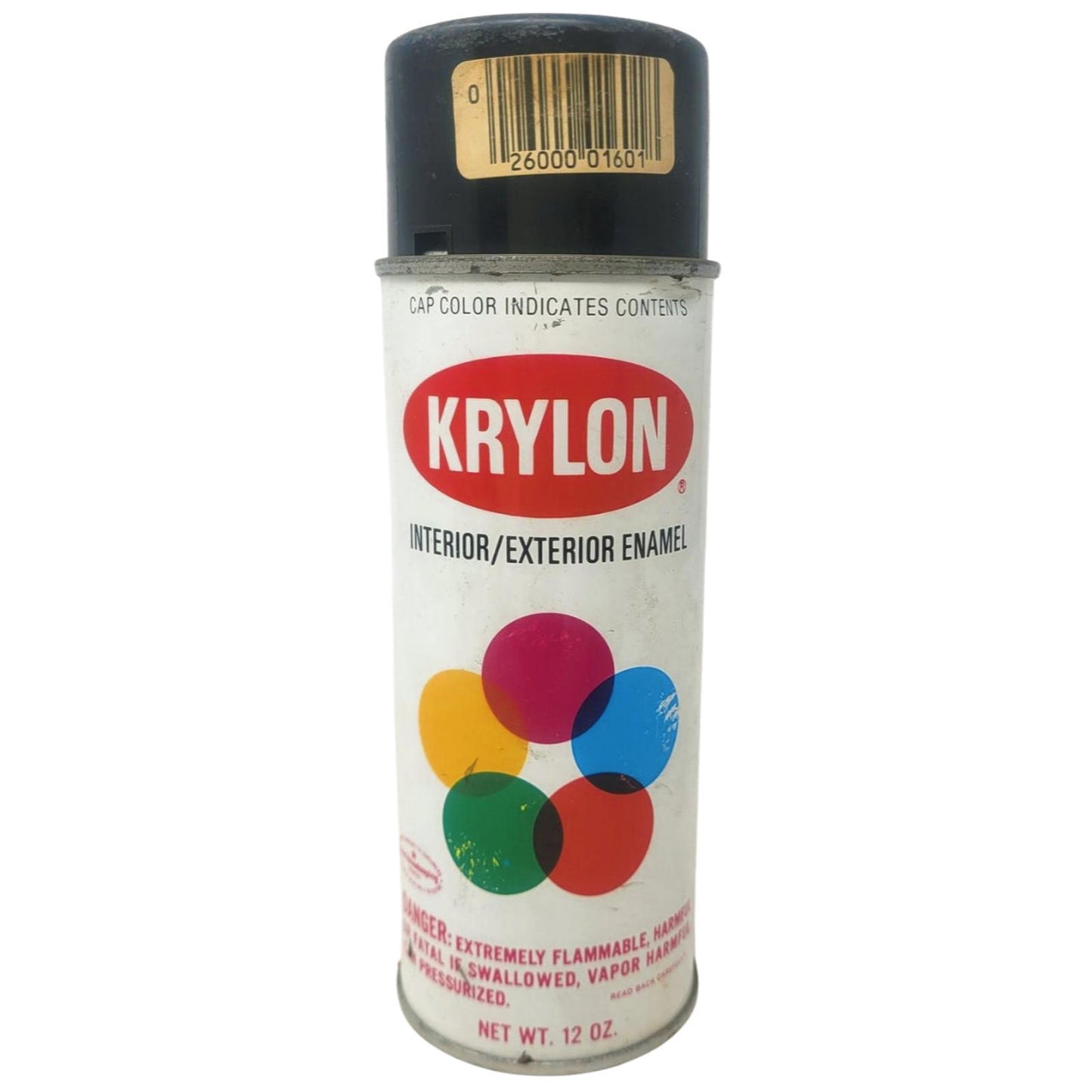 Vintage Krylon Glossy Black 1601. Borden Era Spray Paint Can.  Bar Code Lid.