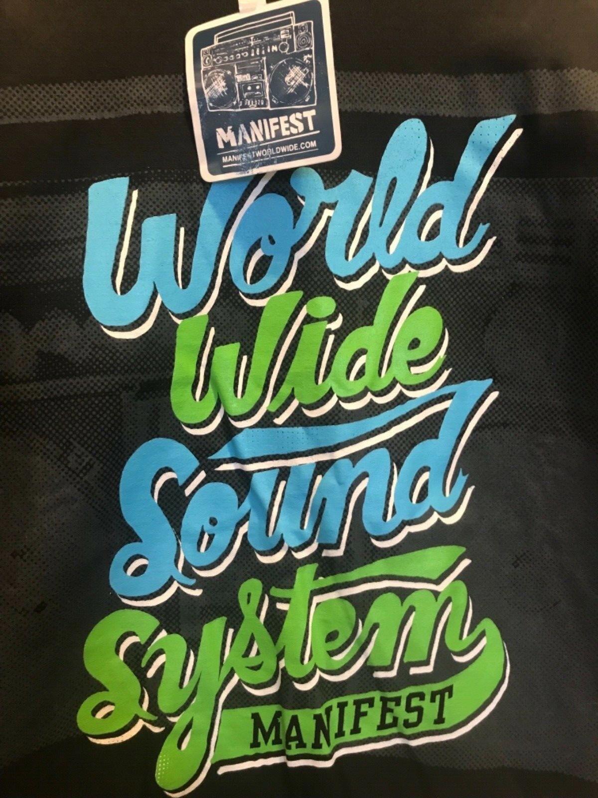 Men’s Manifest Black print T-shirt World Wide Sound System XL Vintage Hip Hop - Panic 39