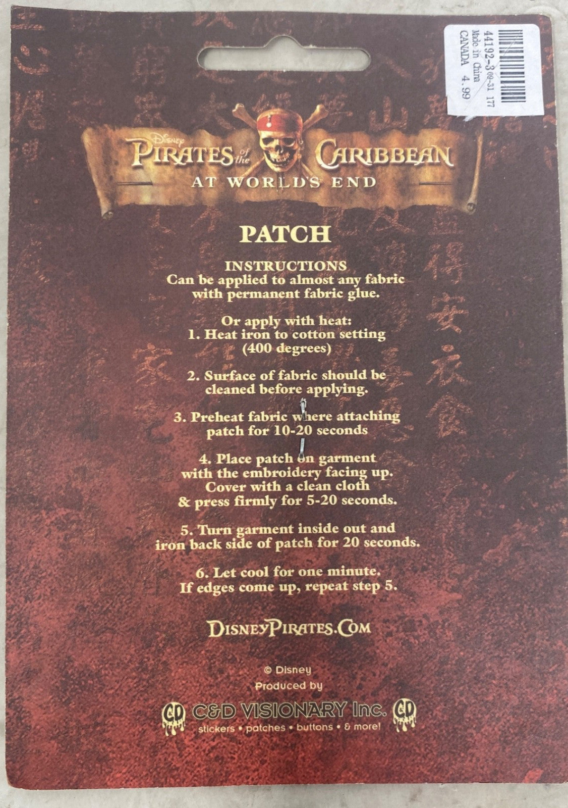 Pirates Of The Caribbean At Worlds End Patch Disney Jack Sparrow Vintage - Panic 39