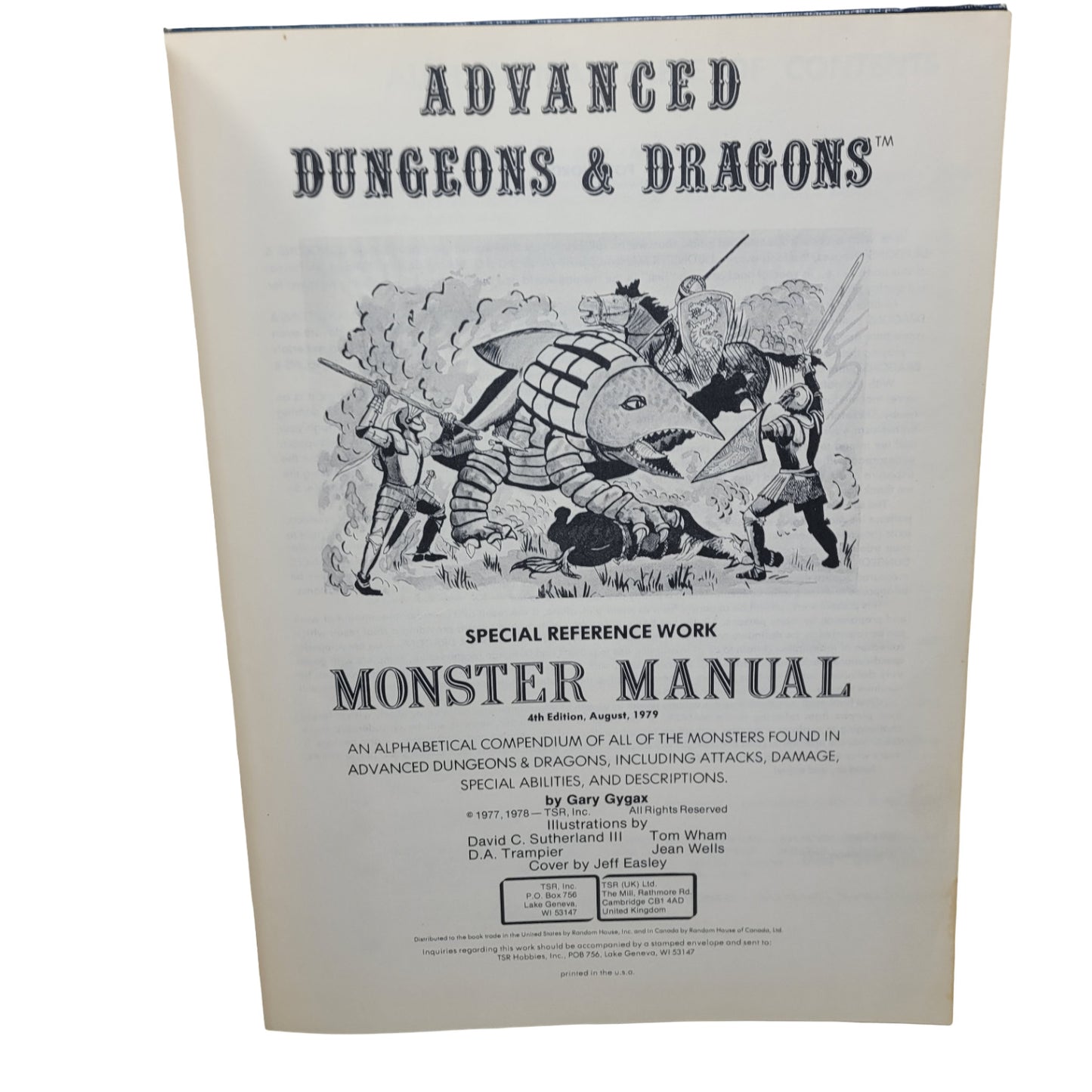 AD&D Monster Manual Gary Gygax 1979 4th Print TSR Inc. Dungeons Dragons RPG
