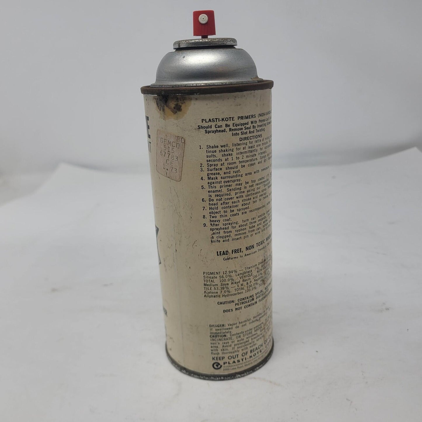 Vtg. 1960's - 70's Plasti-Kote Spray Paint Paper Label Gray Metal Primer Display