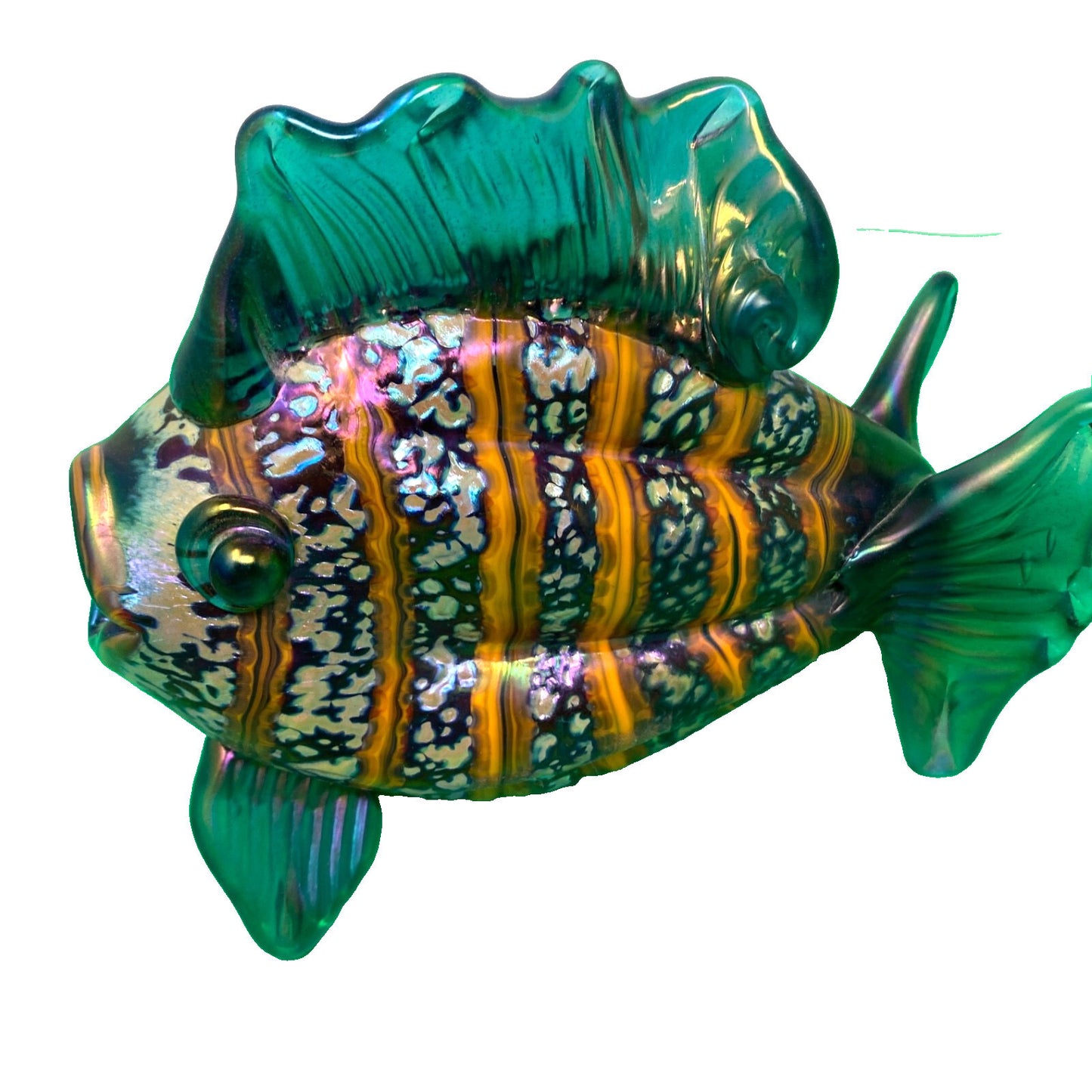 Rick Hunter Art Glass Tropical Fish Sculpture Iridescent Striped Hand Blown 8"