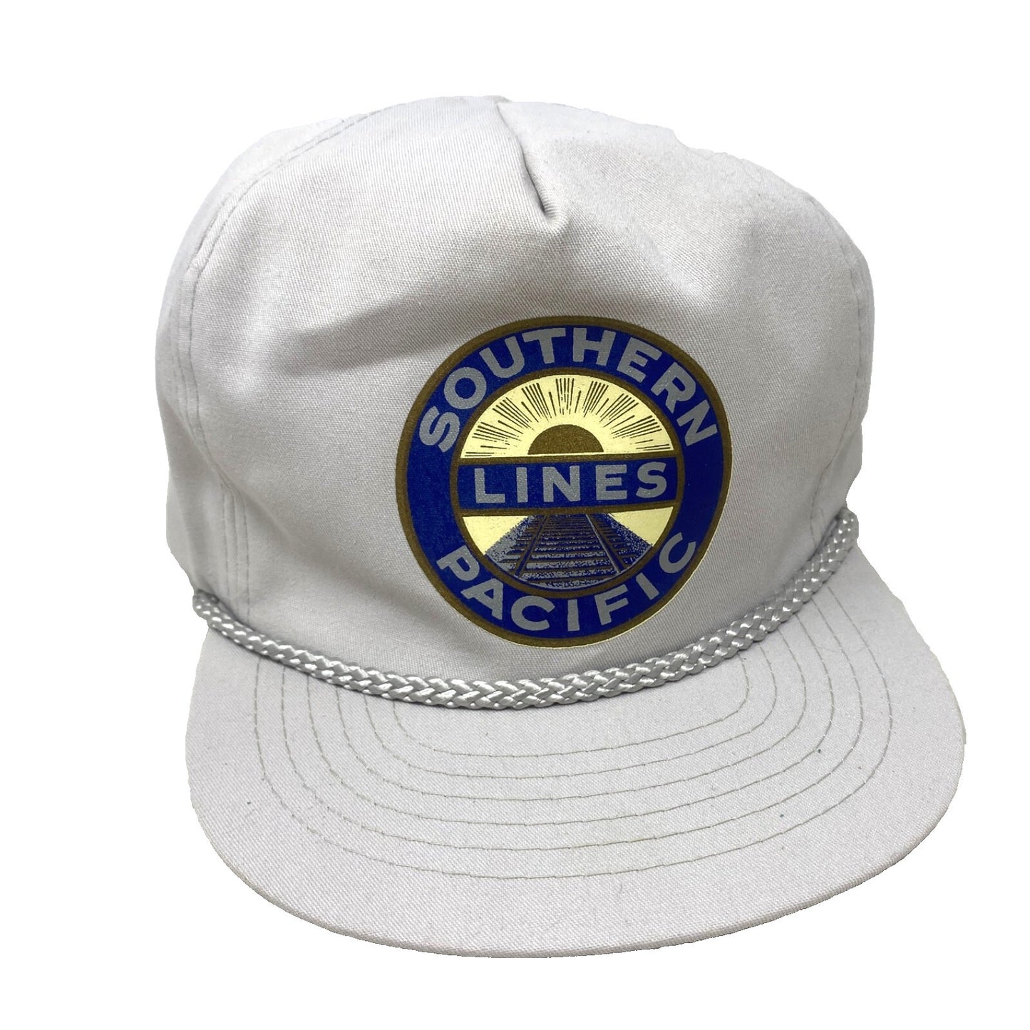 Vintage Southern Lines Pacific Railroad Snapback Trucker Hat  Light Gray
