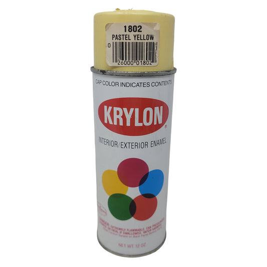 Vintage Krylon Pastel Yellow 1802 Borden Era Spray Paint Can Bar Code Label Lid