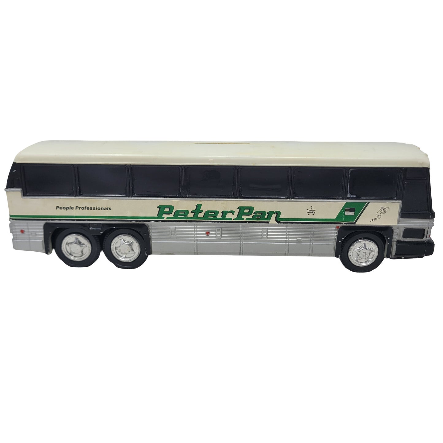 Vintage Peter Pan Bus Lines Plastic Coin Bank Toy Souvenir MCI Coach No. 200 - Panic 39