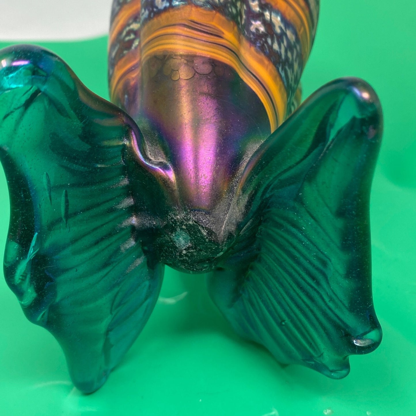 Rick Hunter Art Glass Tropical Fish Sculpture Iridescent Striped Hand Blown 8"