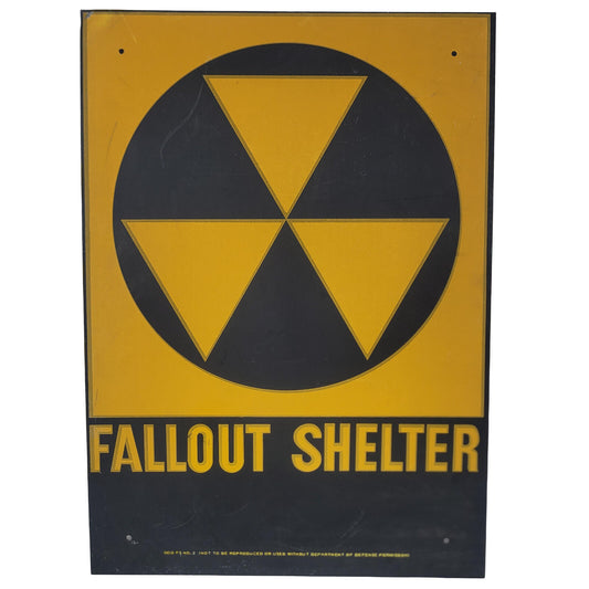 Vintage 1960s Fallout Shelter Metal Sign DOD 75 No 2 Yellow Black 10x14 Cold War