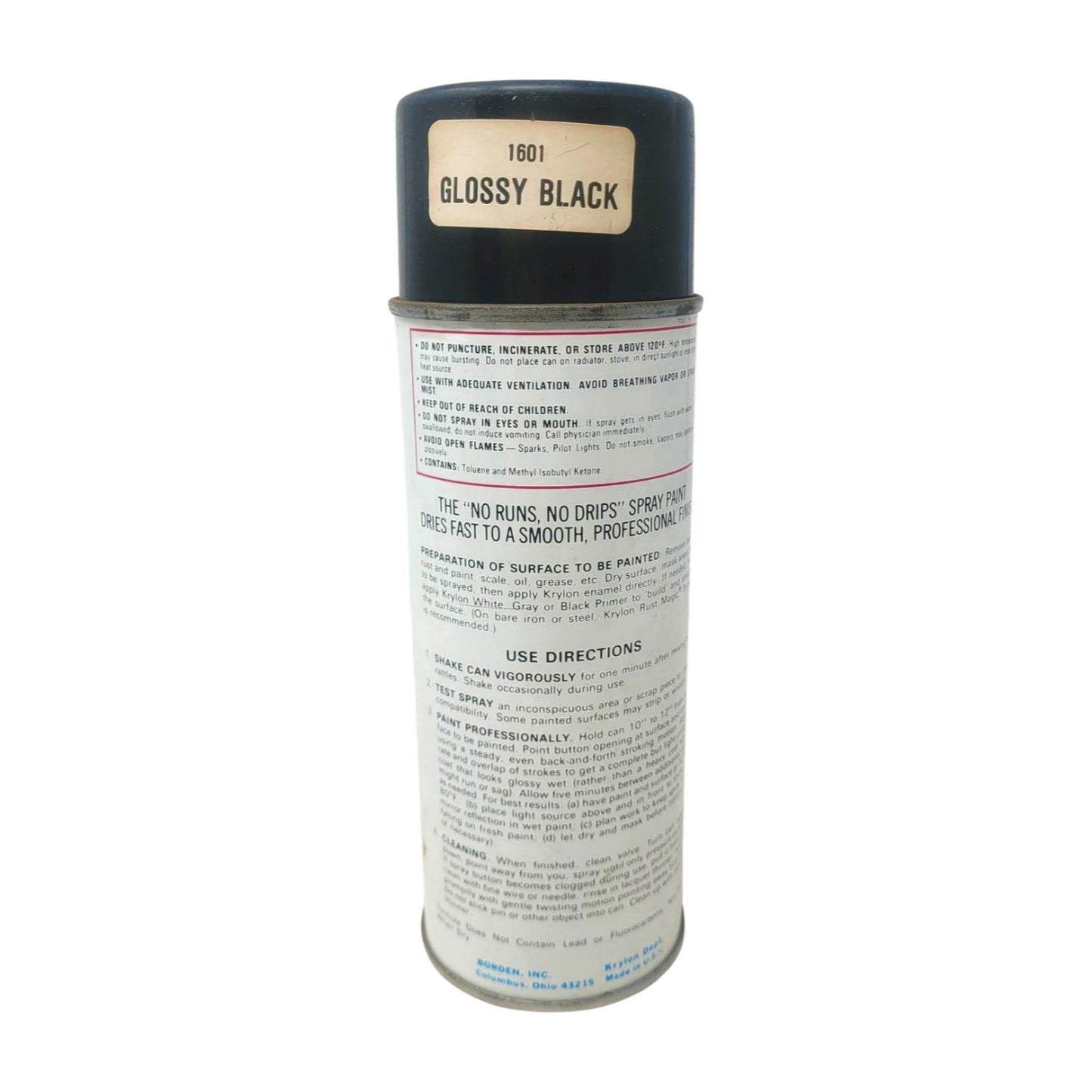 Vintage Krylon Glossy Black 1601. Borden Era Spray Paint Can.  Bar Code Lid.