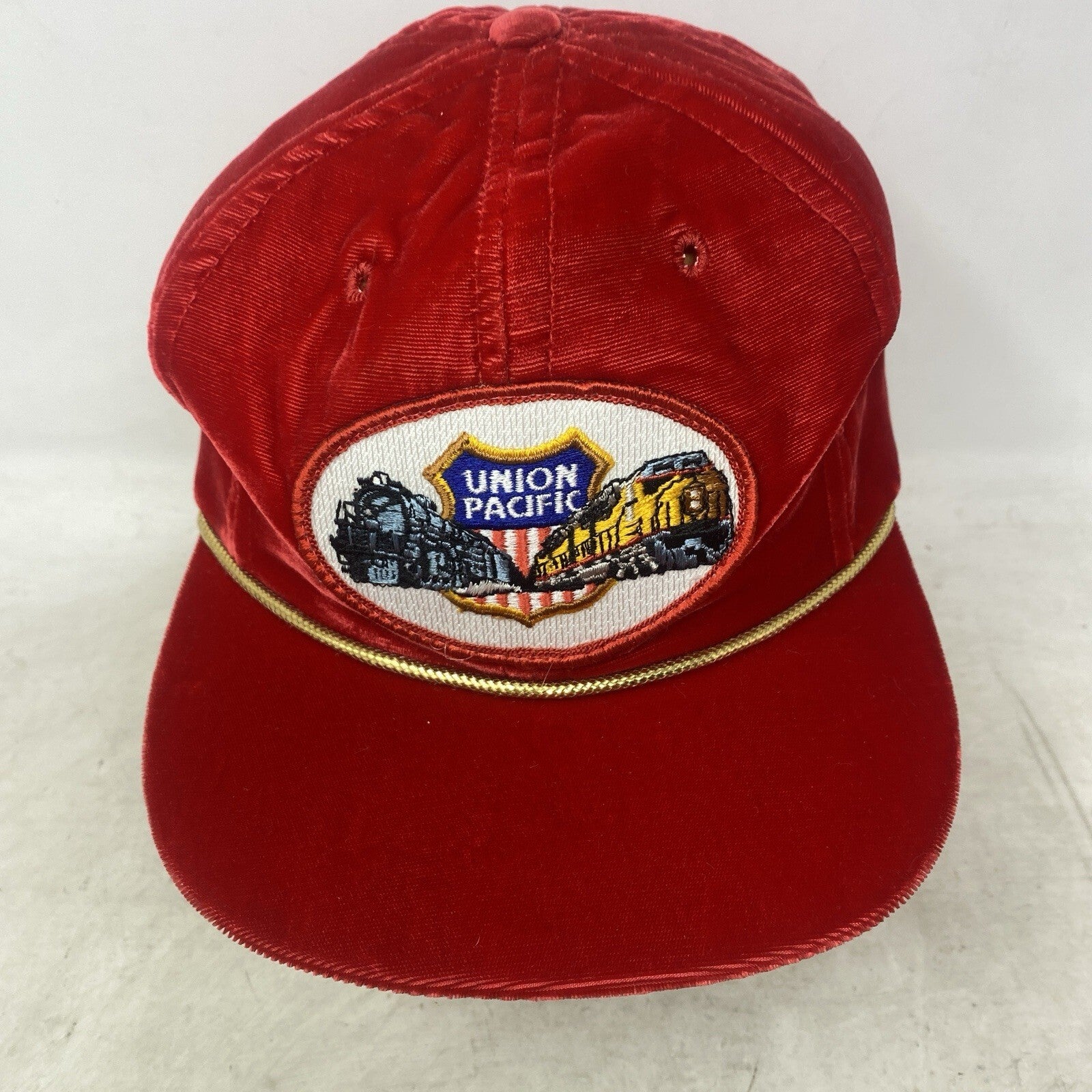 VTG Union Pacific Railroad baseball cap  size Medium Adjustable Velvet red Hat - Panic 39