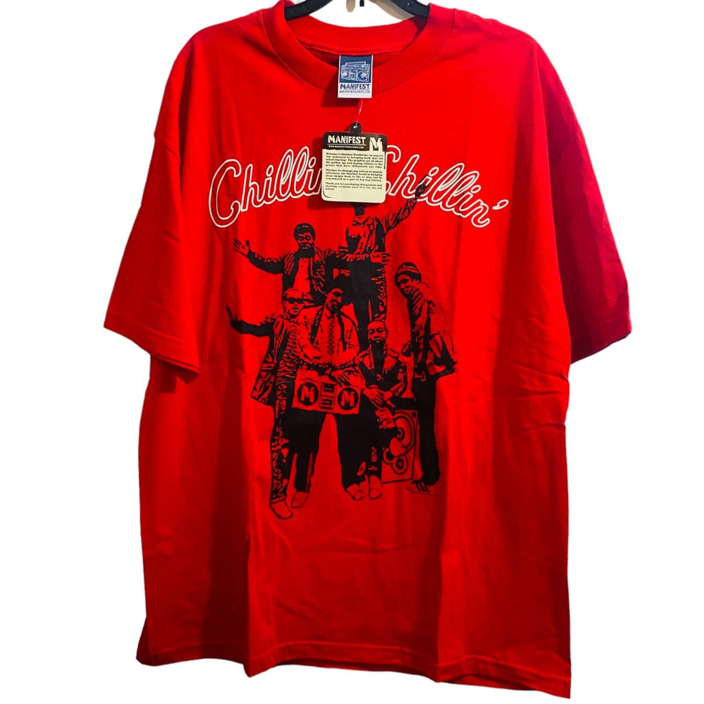 Men's Manifest T shirt red print chillin Hip Hop Ghetto Blaster Boom Box sZ 2XL