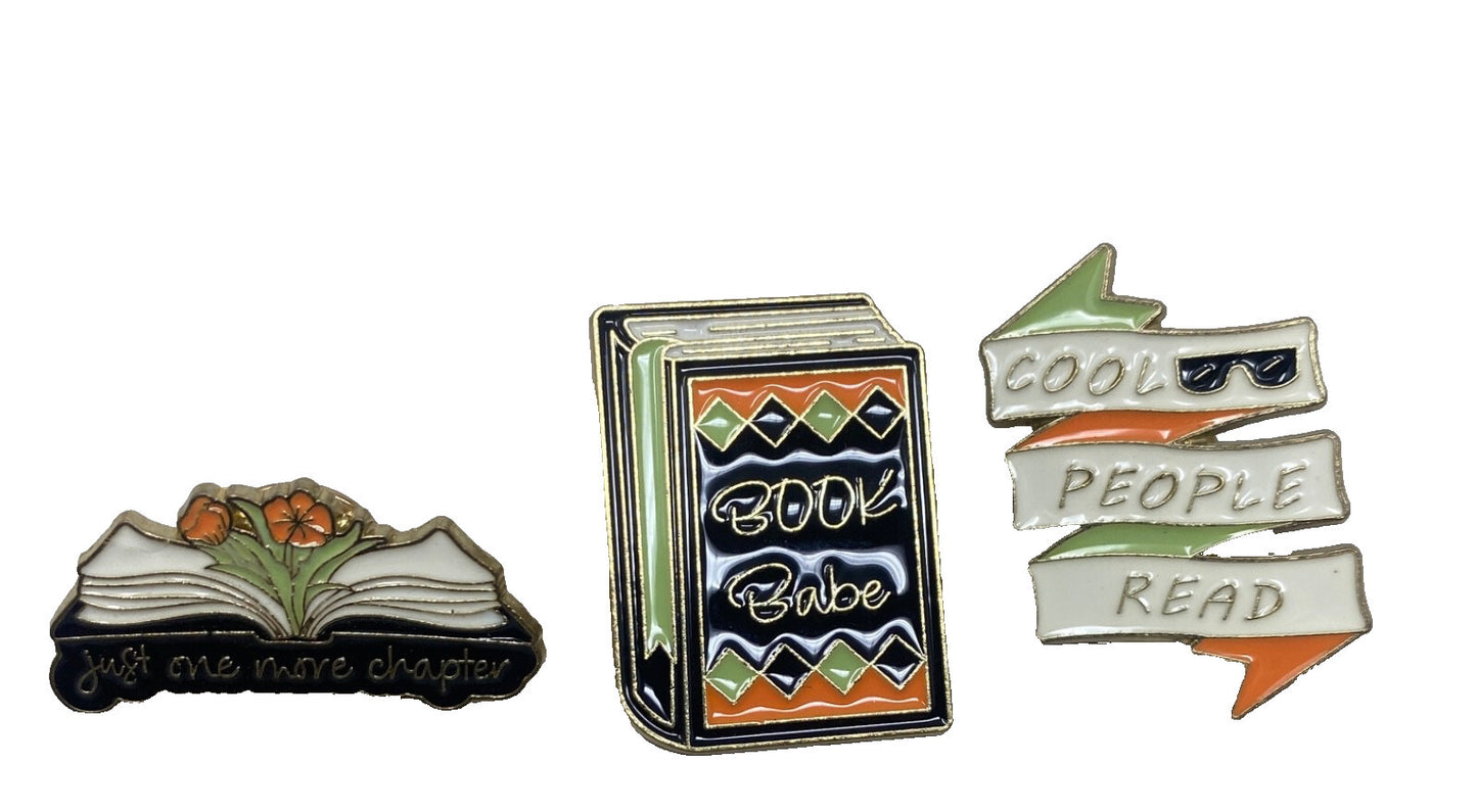 Cool People Read, Book Babe, Just One More Chapter Enamel Pins Jewelry 3 pc