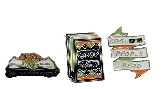 Cool People Read, Book Babe, Just One More Chapter Enamel Pins Jewelry 3 pc