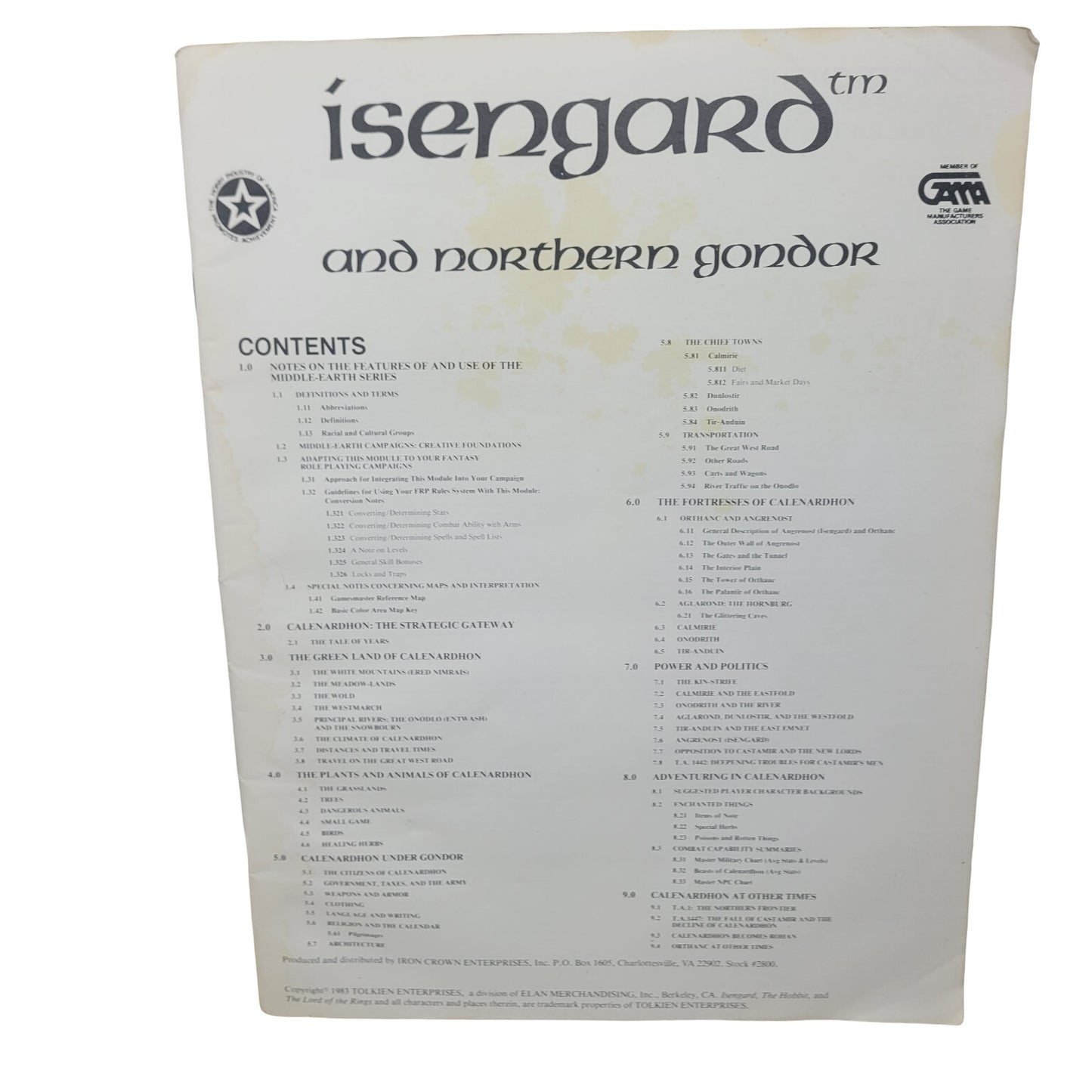 Isengard and Northern Gondor (Middle Earth Role Playing/MERP) With pull out map