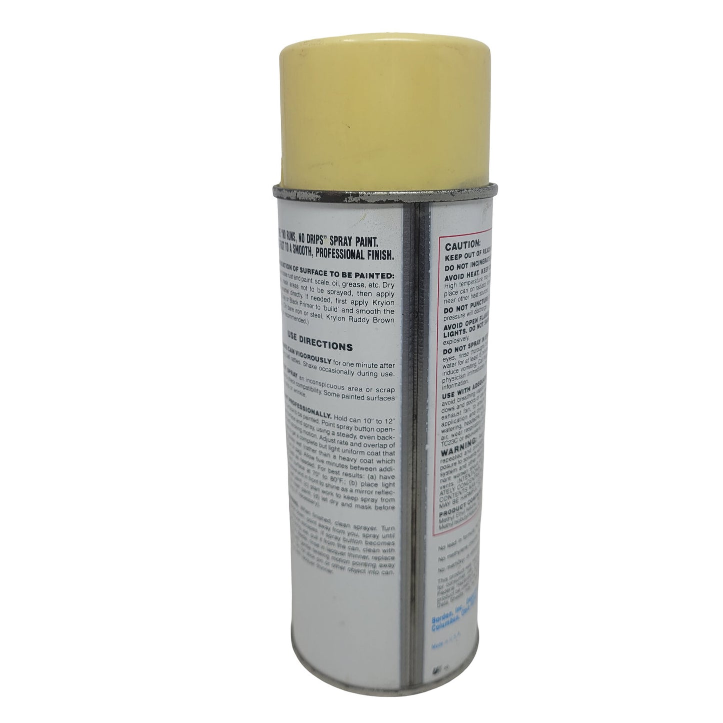 Vintage Krylon Pastel Yellow 1802 Borden Era Spray Paint Can Bar Code Label Lid