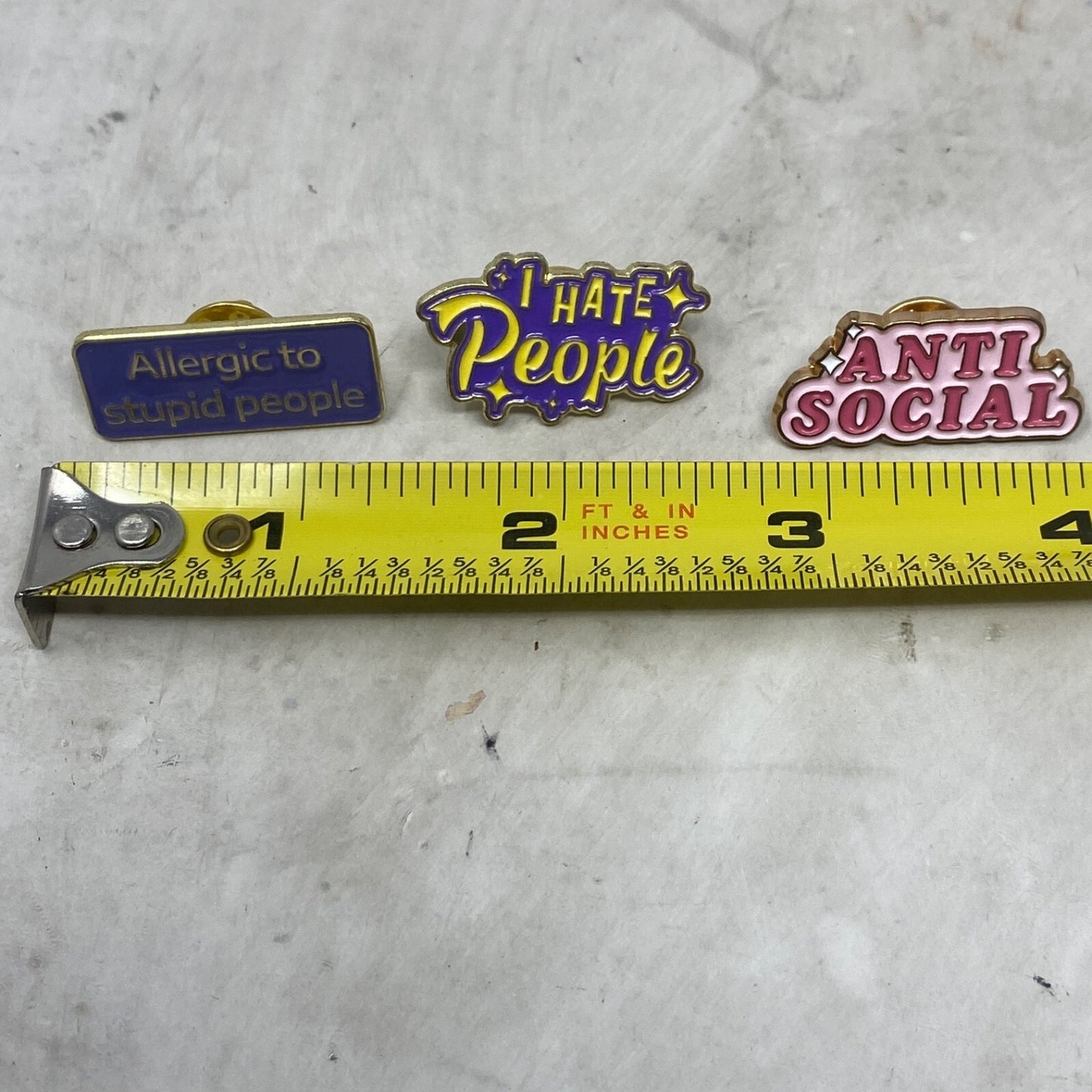 Anti Social, I Hate People, Allergic to Stupid People Enamel Pins 3pc