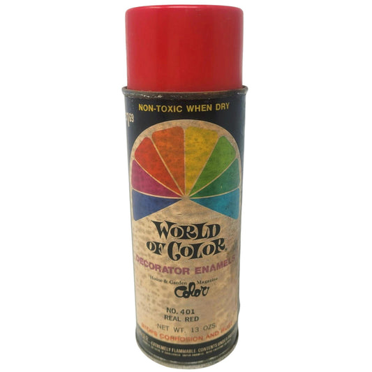 Vintage World of Color Spray Paint Can 1969 Paper Label Retro Graphics Real Red