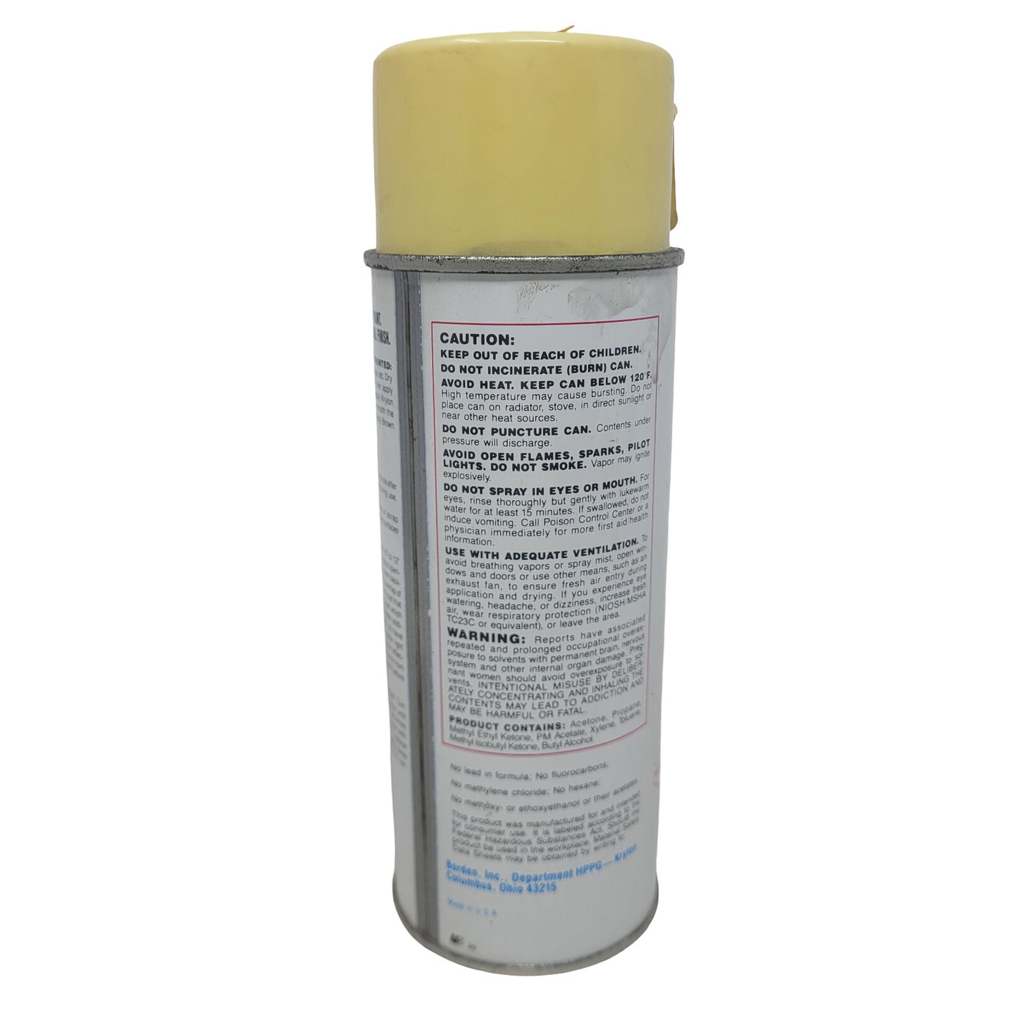 Vintage Krylon Pastel Yellow 1802 Borden Era Spray Paint Can Bar Code Label Lid