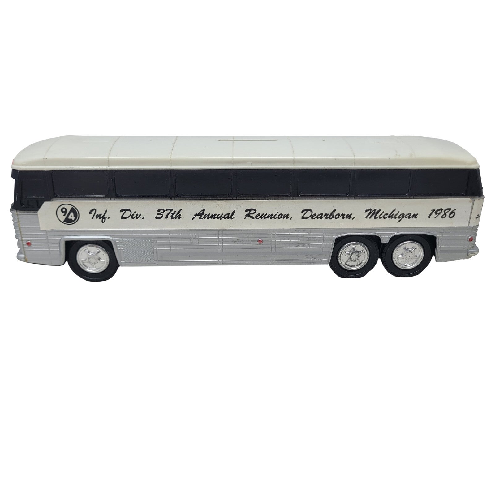 94th Infantry Division 1986 Reunion Vintage MCI Bus Plastic Coin Bank WWII - Panic 39