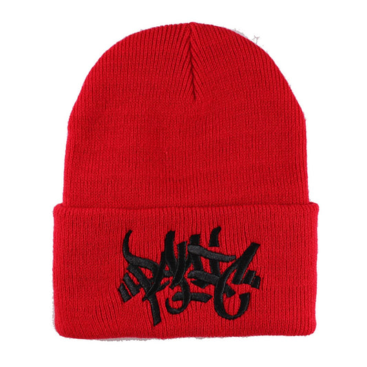 Tag Logo Beanie in Red with black embroidery - Panic 39