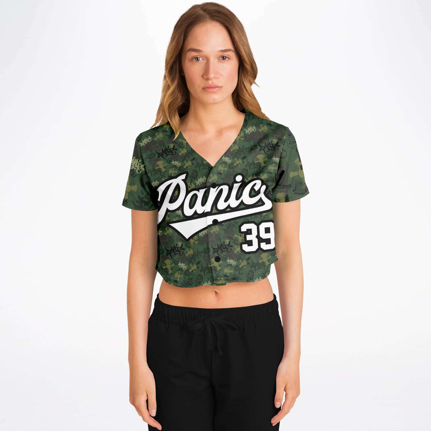 The Element Green Camo Crop Baseball Jersey - Panic 39