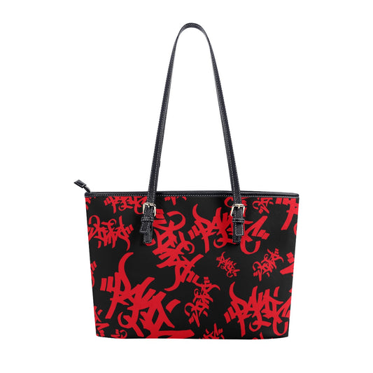 THE TAG FAUX LEATHER TOTE BAG - BLACK/RED - Panic 39