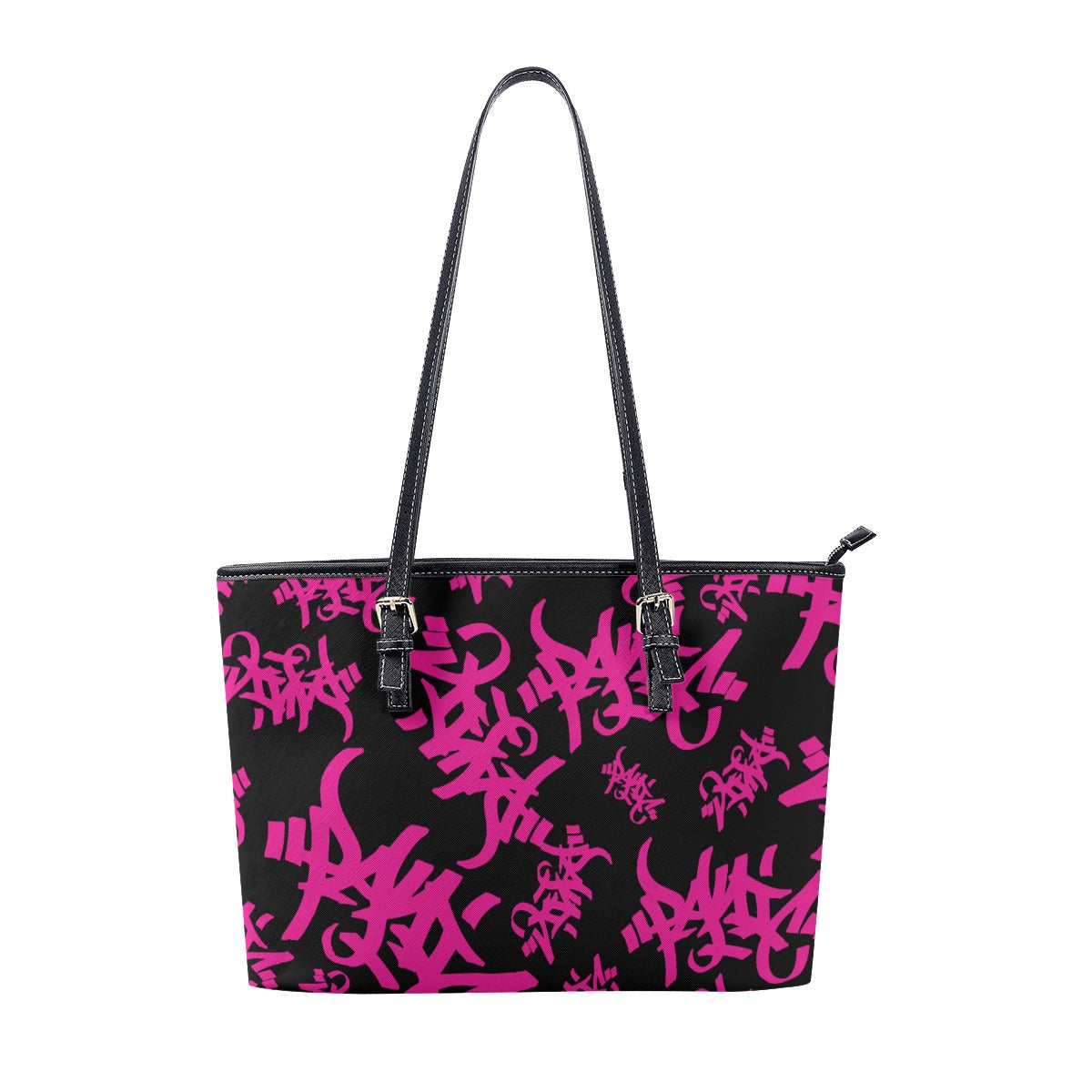 THE TAG FAUX LEATHER TOTE BAG - BLACK/HOT PINK - Panic 39