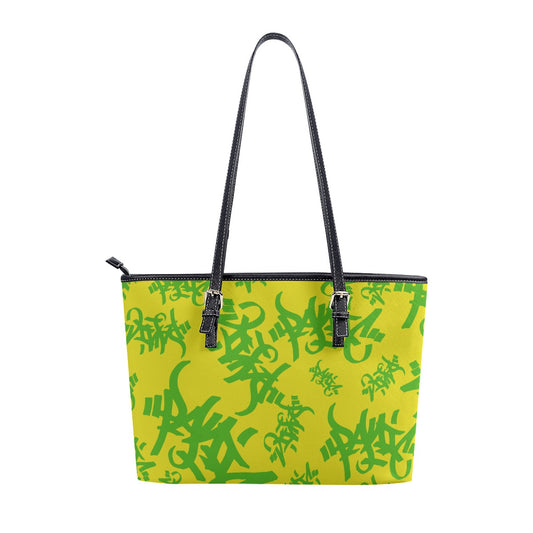 THE TAG FAUX LEATHER TOTE BAG - YELLOW/KELLY GREEN - Panic 39